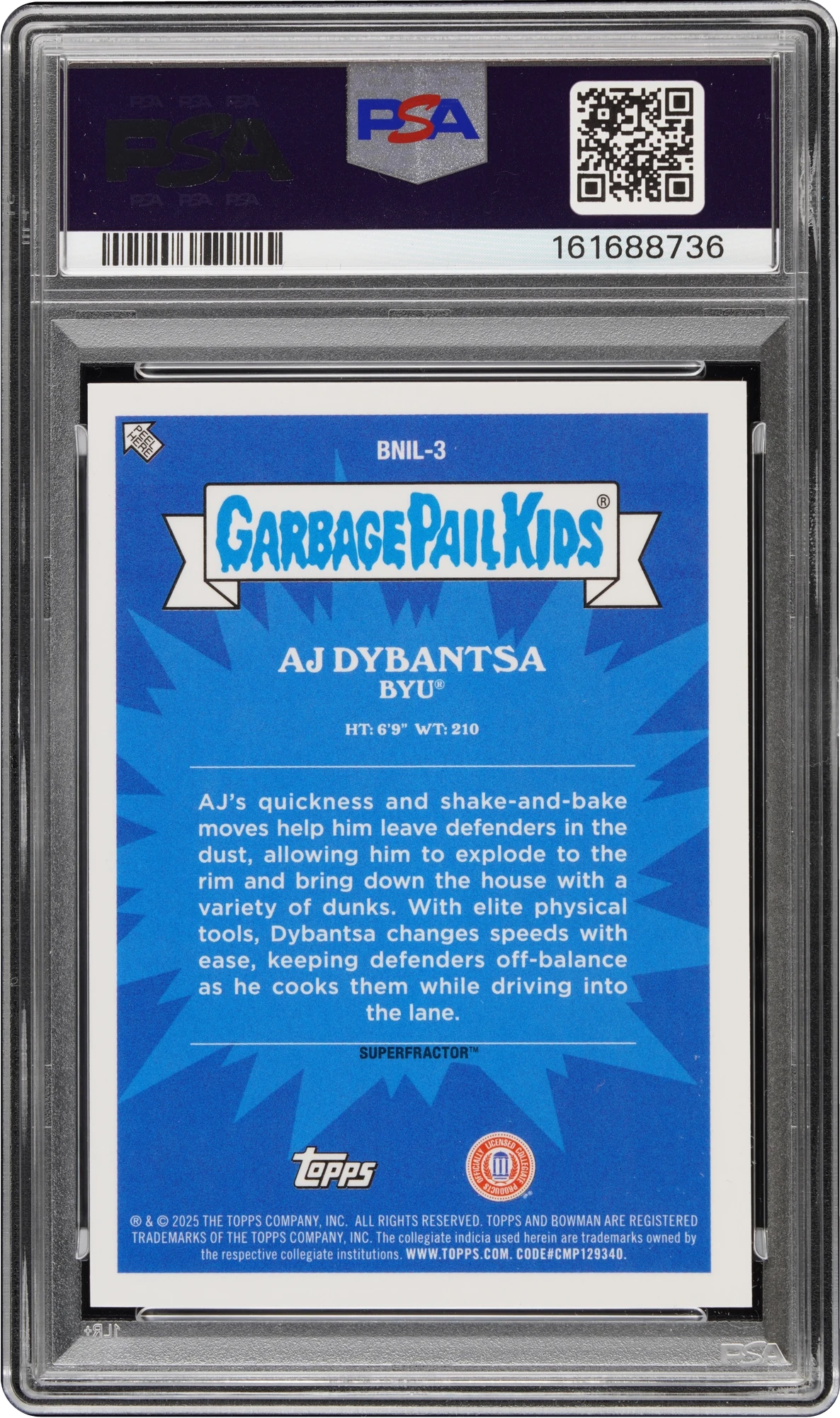 2025 Bowman Chrome GPK NIL Superfractor AJ Dybantsa 1/1 #BNIL-3 PSA 9 MINT