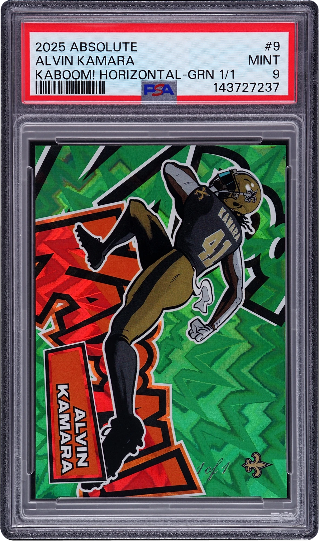 2025 Absolute Kaboom! Horizontal Green Alvin Kamara 1/1 #9 PSA 9 MINT