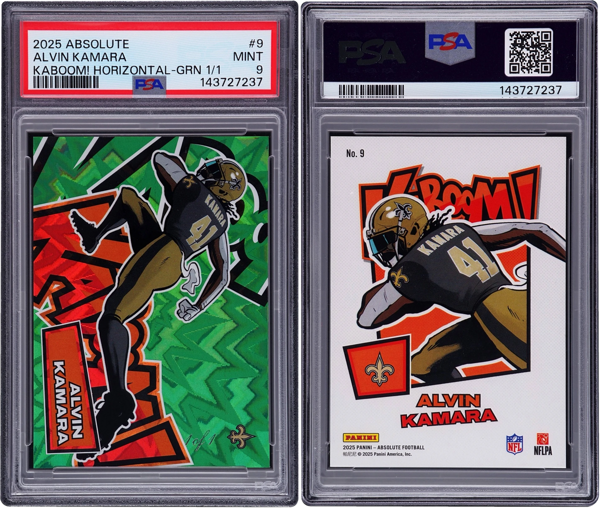 2025 Absolute Kaboom! Horizontal Green Alvin Kamara 1/1 #9 PSA 9 MINT
