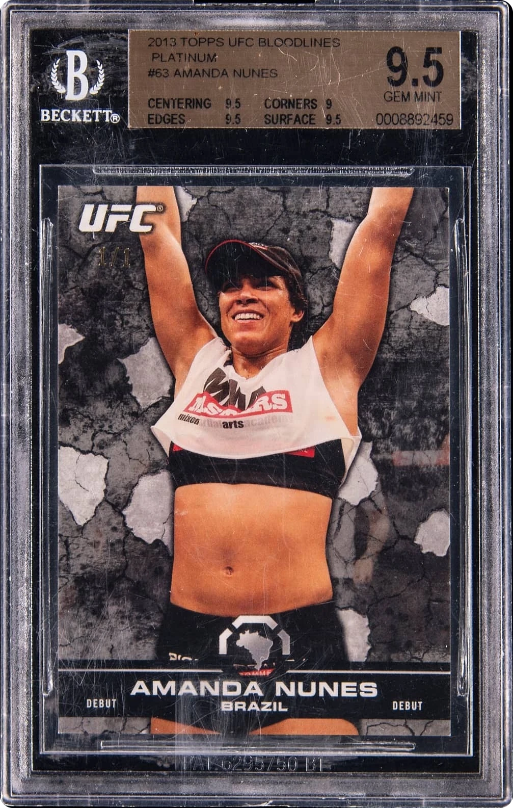 2013 Topps UFC Bloodlines Platinum Amanda Nunes ROOKIE 1/1 #63 BGS 9.5 GEM MINT