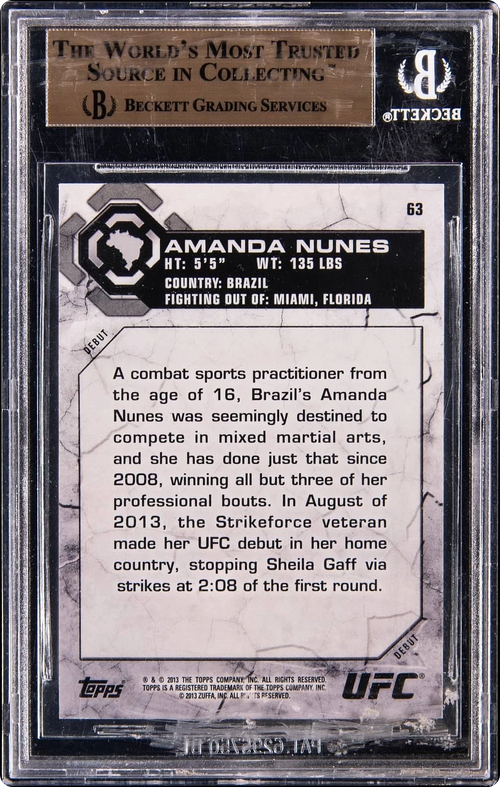2013 Topps UFC Bloodlines Platinum Amanda Nunes ROOKIE 1/1 #63 BGS 9.5 GEM MINT