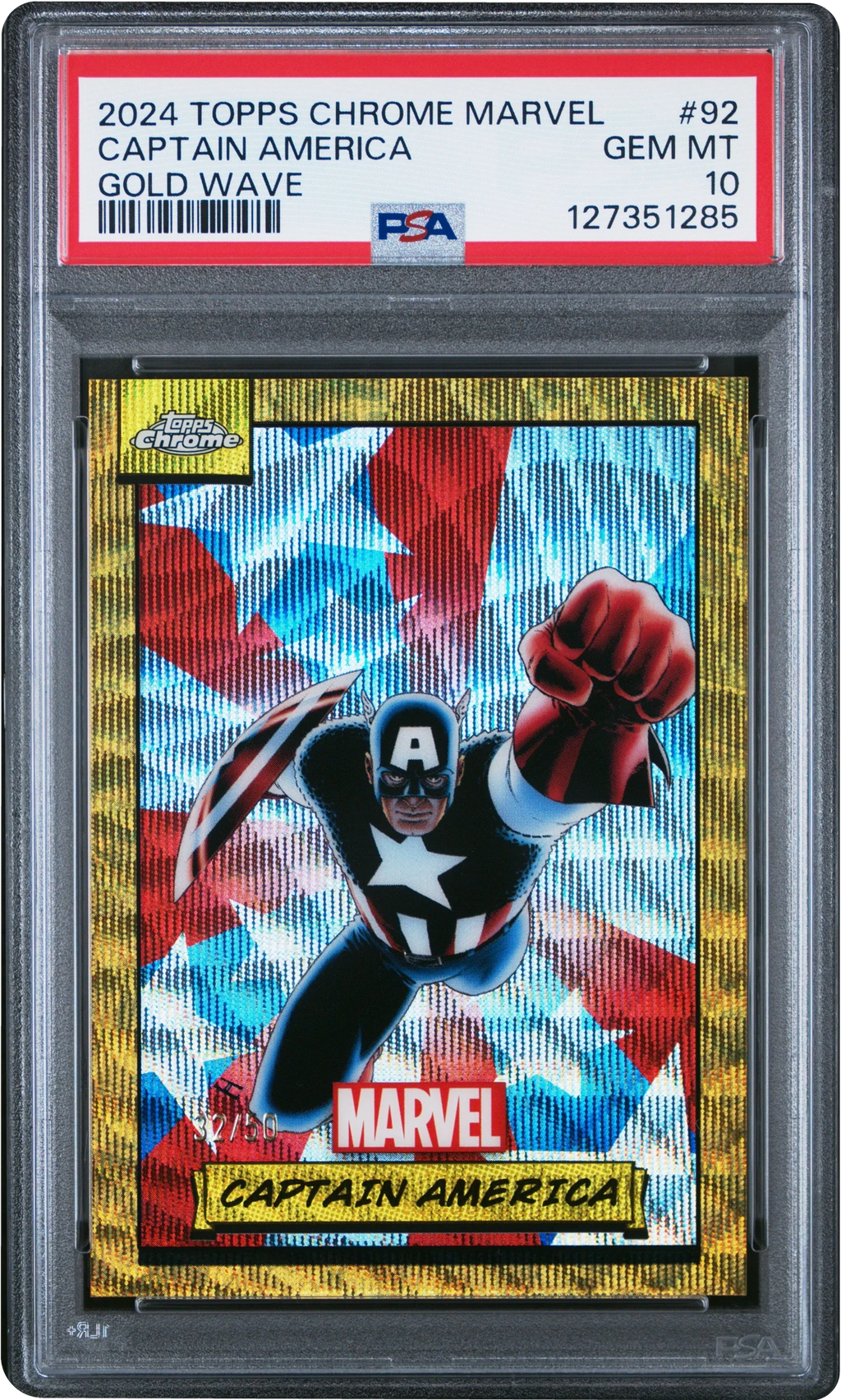 2024 Topps Chrome Marvel Gold Wave Captain America /50 #92 PSA 10 GEM MINT