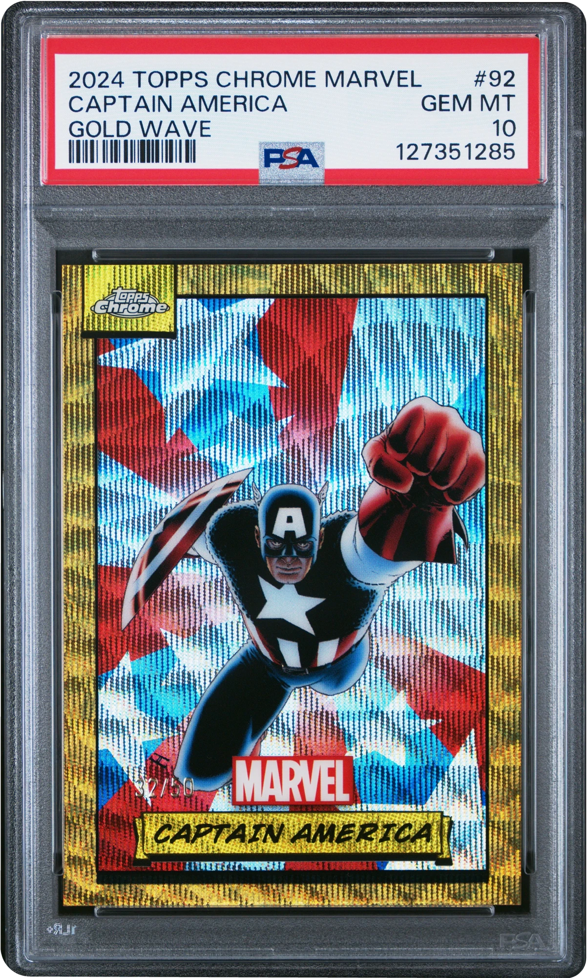 2024 Topps Chrome Marvel Gold Wave Captain America /50 #92 PSA 10 GEM MINT