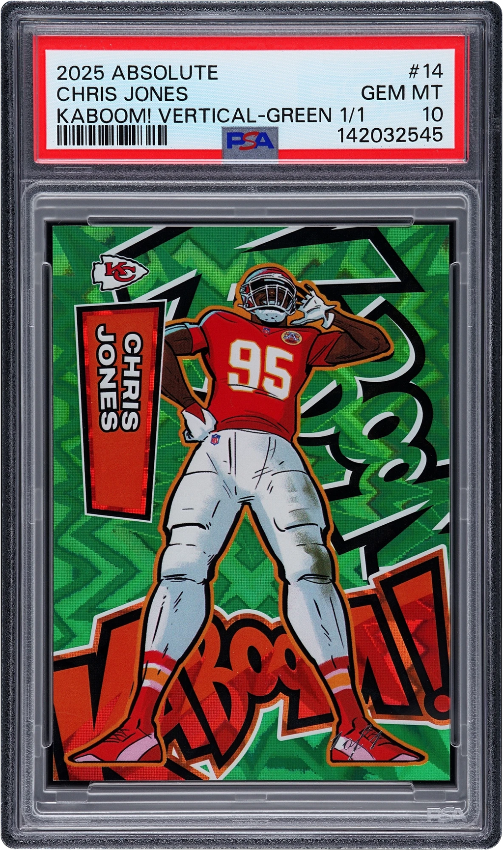 2025 Absolute Kaboom! Vertical Green Chris Jones 1/1 #14 PSA 10 GEM MT