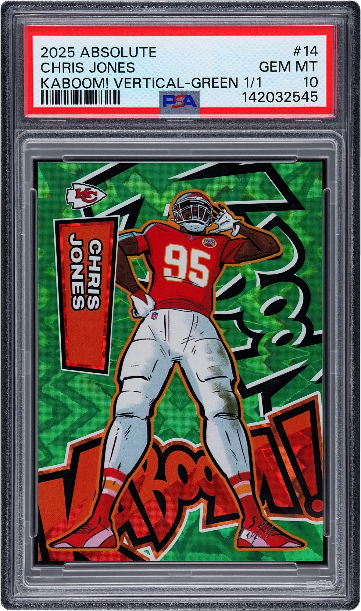 2025 Absolute Kaboom! Vertical Green Chris Jones 1/1 #14 PSA 10 GEM MT