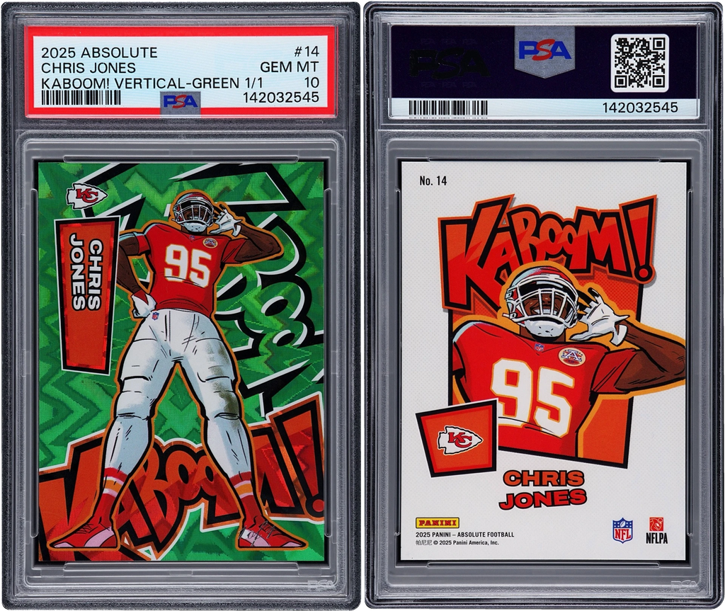 2025 Absolute Kaboom! Vertical Green Chris Jones 1/1 #14 PSA 10 GEM MT