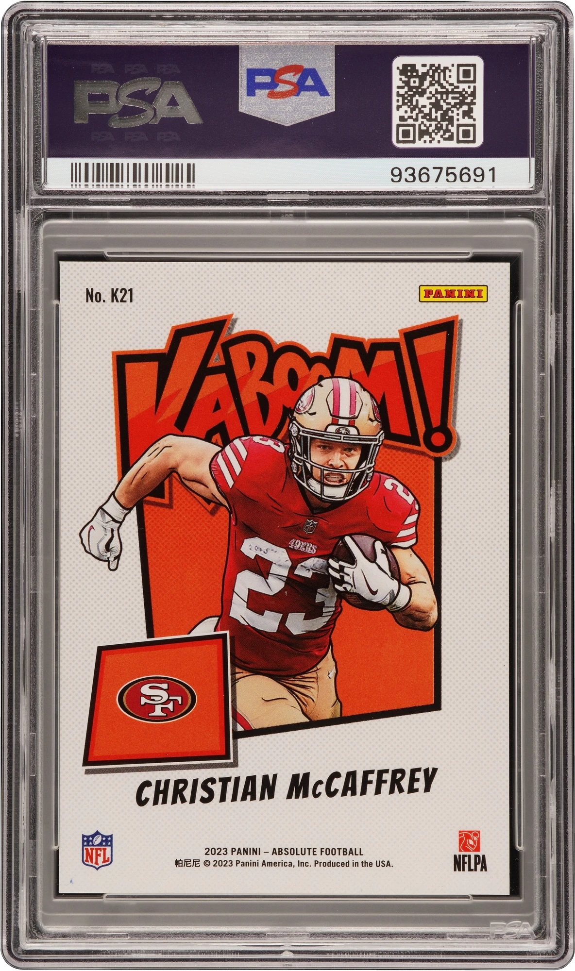 2023 Absolute Kaboom! Vertical Green Christian McCaffrey 1/1 #K21 PSA 9 MINT
