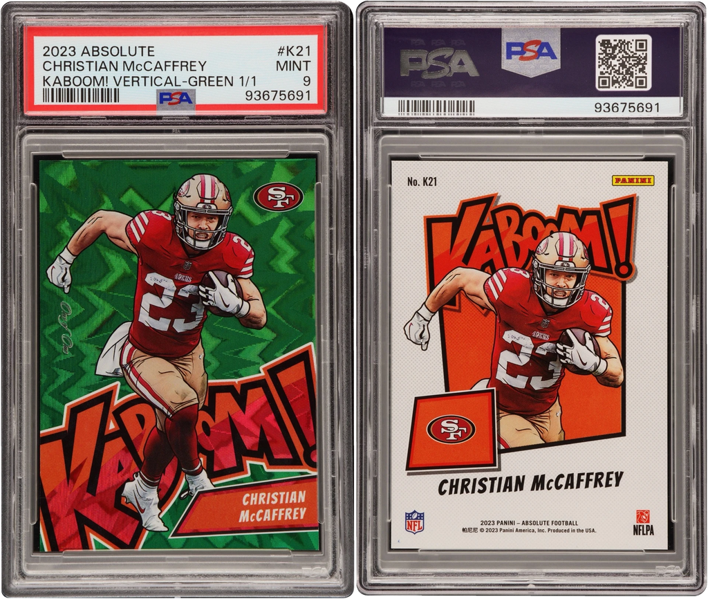 2023 Absolute Kaboom! Vertical Green Christian McCaffrey 1/1 #K21 PSA 9 MINT
