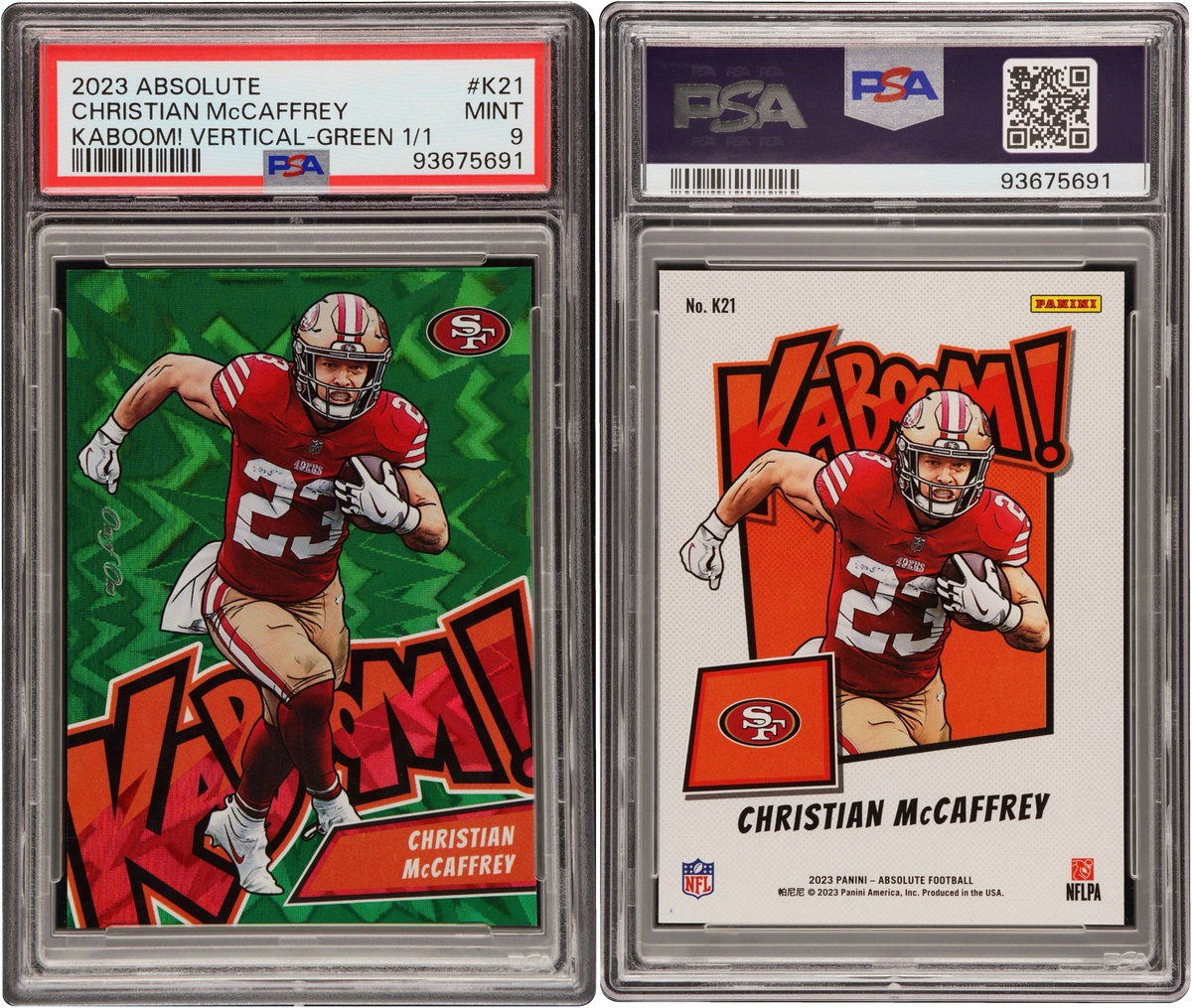 2023 Absolute Kaboom! Vertical Green Christian McCaffrey 1/1 #K21 PSA 9 MINT