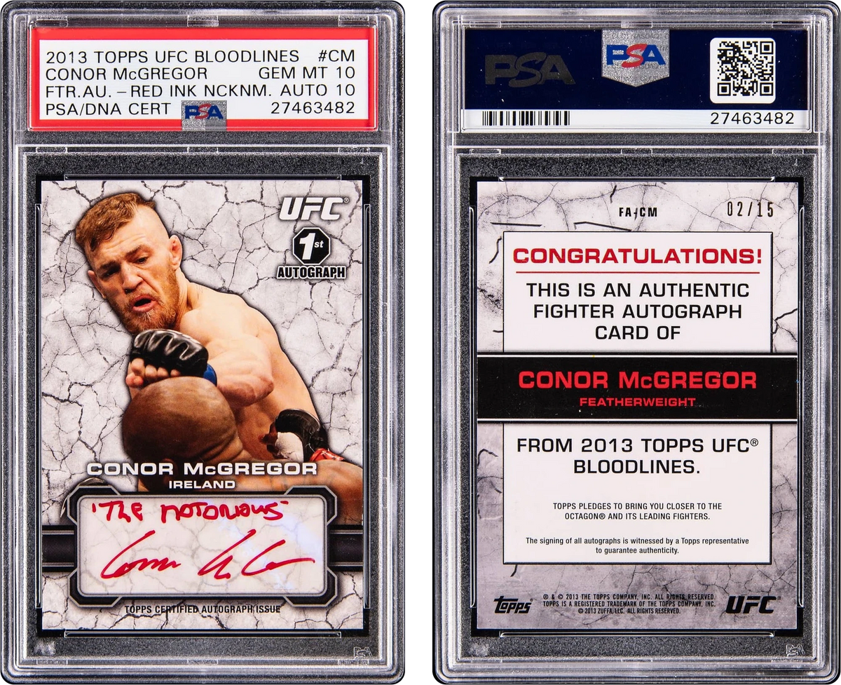 2013 Topps UFC Bloodlines Fighter Red Ink Conor McGregor ROOKIE AUTO DNA 10 /15 #FA-CM PSA 10