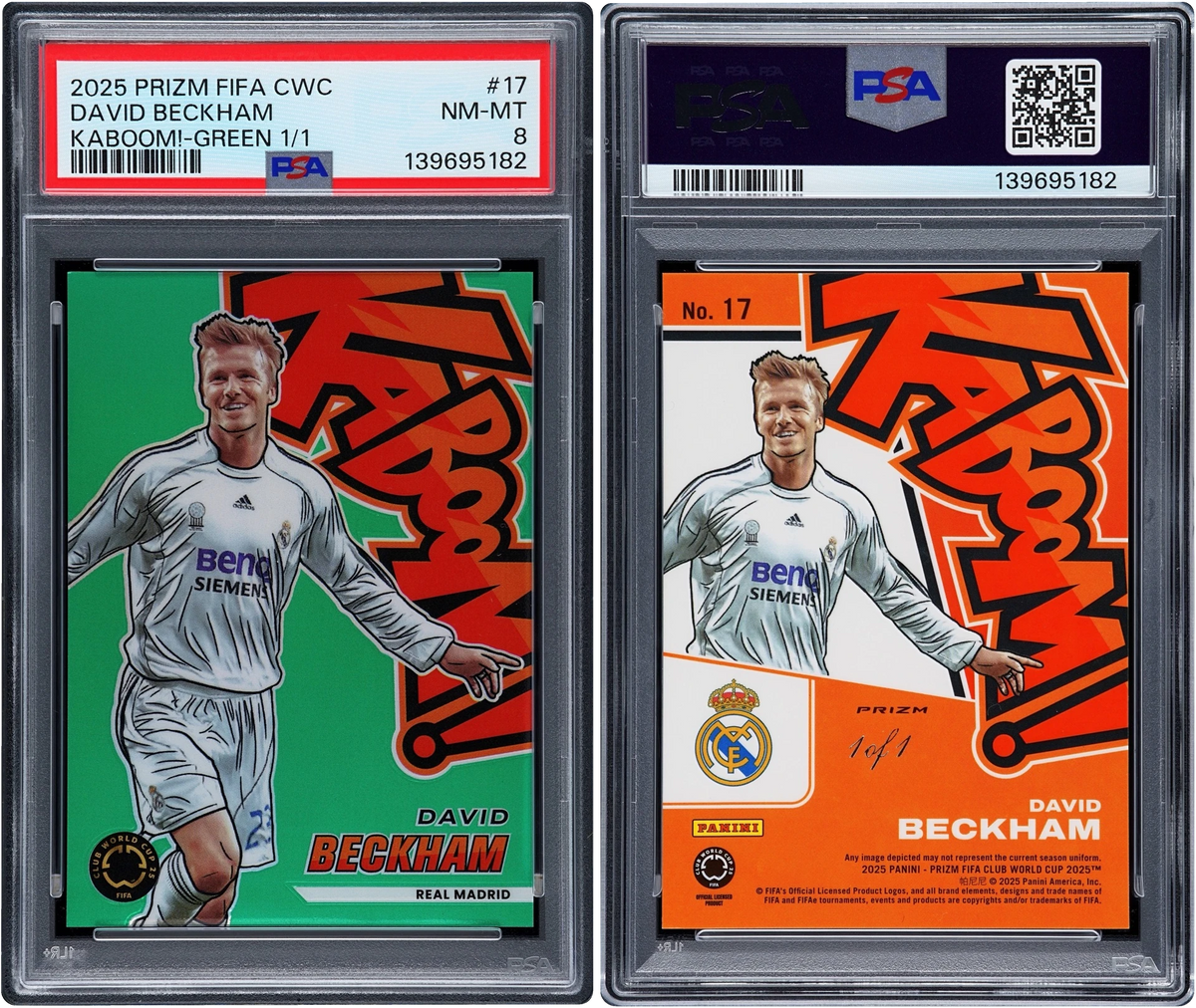 2025 Panini Prizm FIFA Club World Cup Kaboom! Green David Beckham 1/1 #17 PSA 8 NM-MT