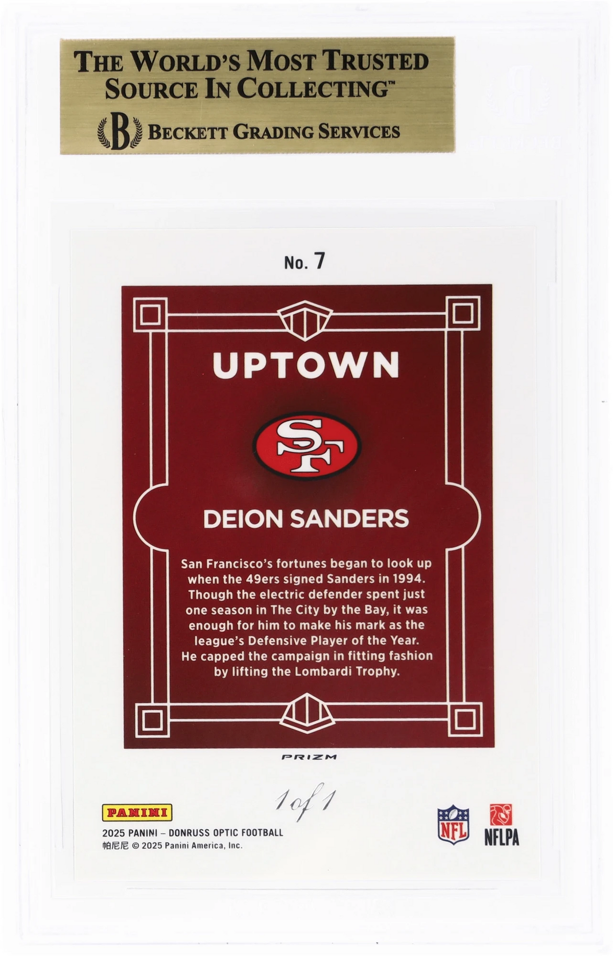 2025 Donruss Optic Uptown White Sparkle Deion Sanders 1/1 #7 BGS 9.5
