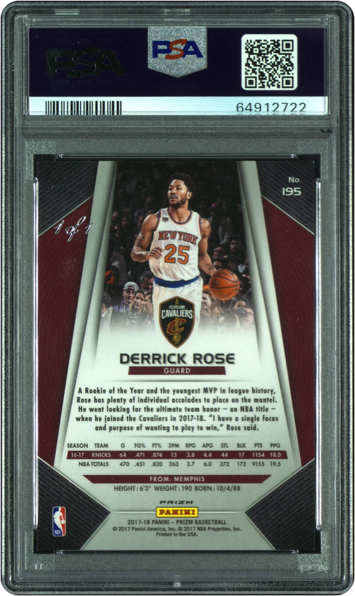 2017 Panini Prizm Black Derrick Rose 1/1 #195 PSA 9 MINT