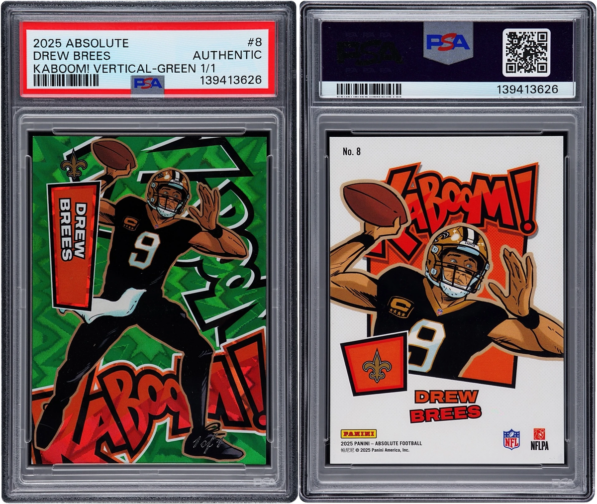 2025 Absolute Kaboom! Vertical Green Drew Brees 1/1 #8 PSA AUTHENTIC