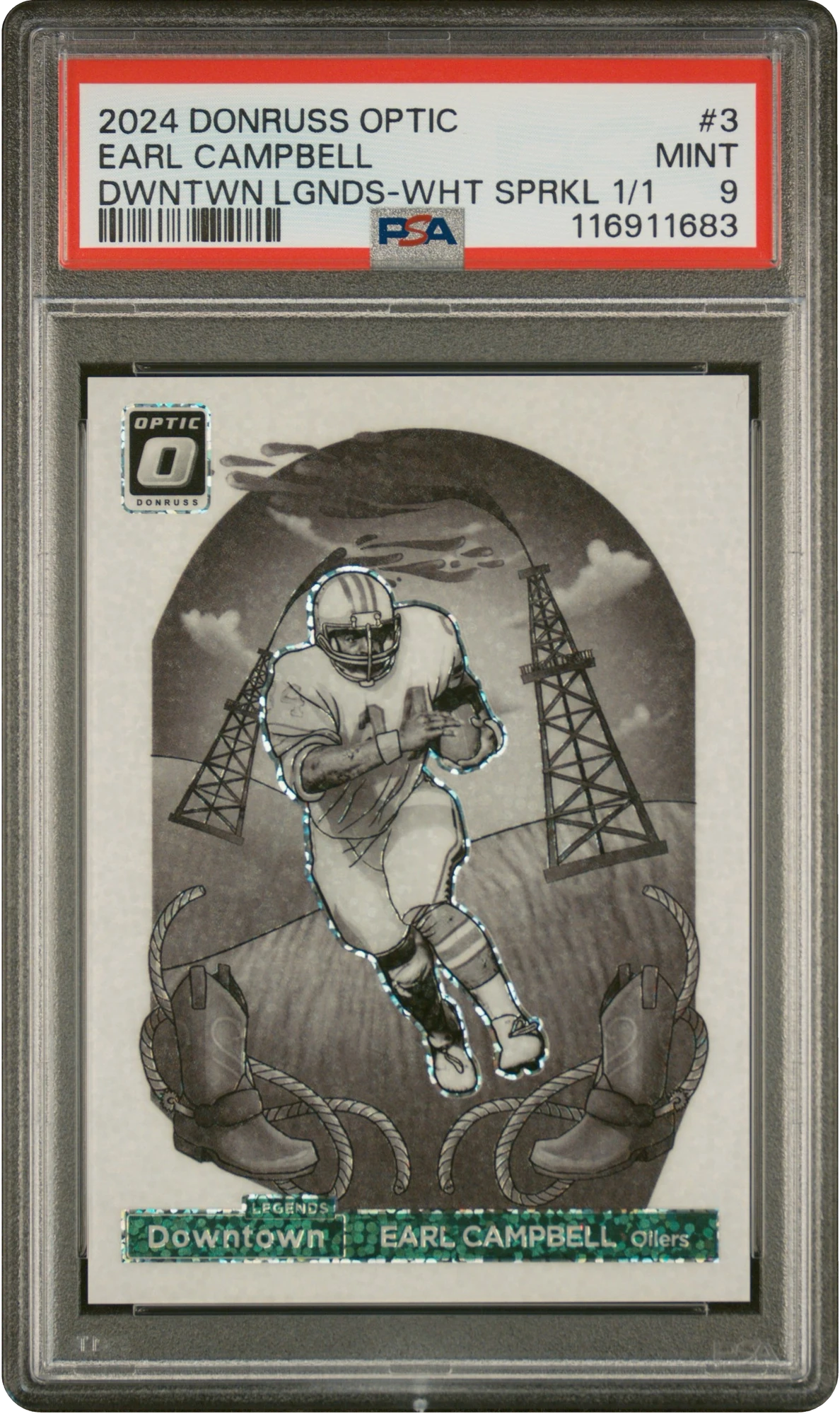 2024 Donruss Optic Downtown Legends White Sparkle Earl Campbell 1/1 #3 PSA 9 MINT