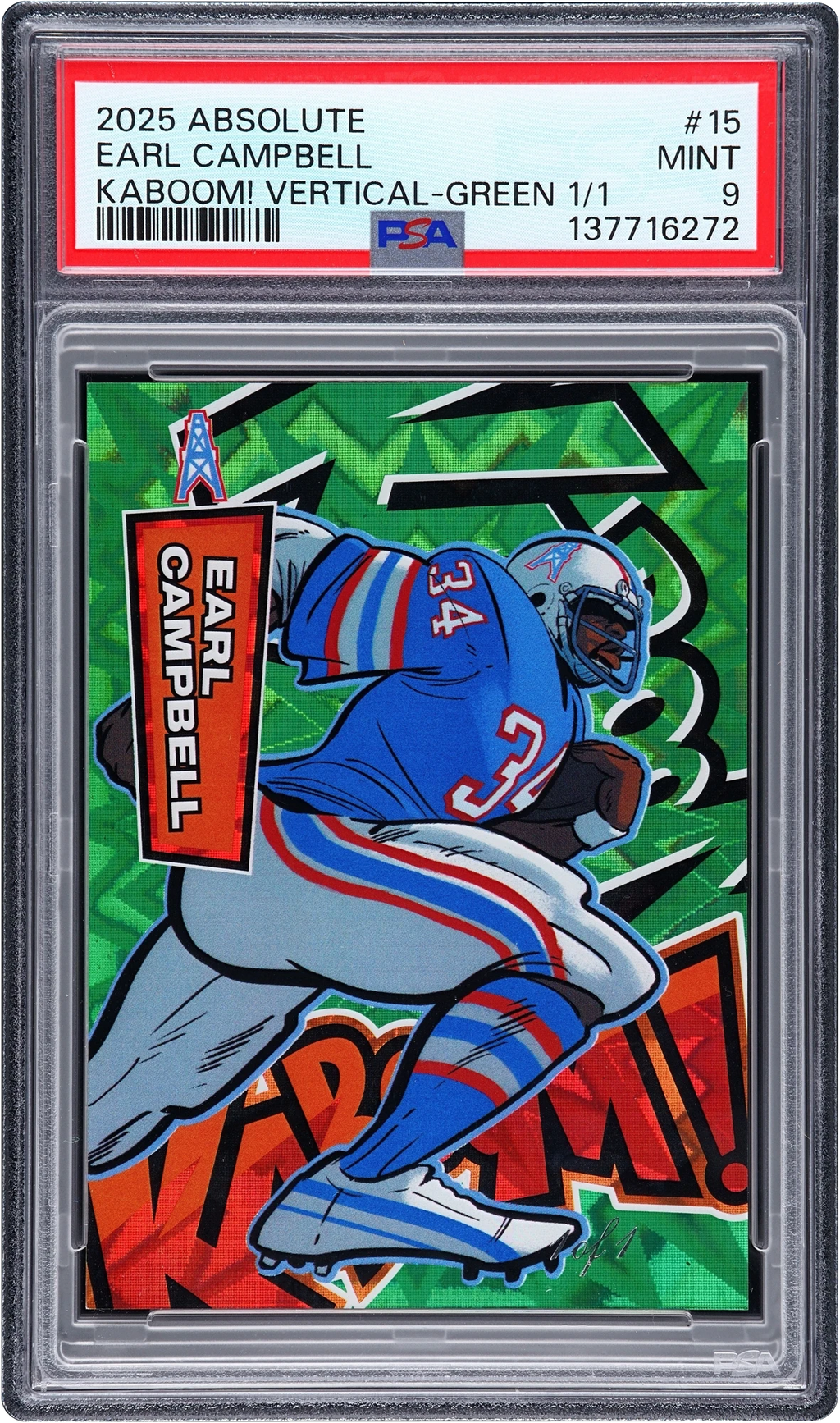 2025 Absolute Kaboom! Vertical Green Earl Campbell 1/1 #15 PSA 9 MINT