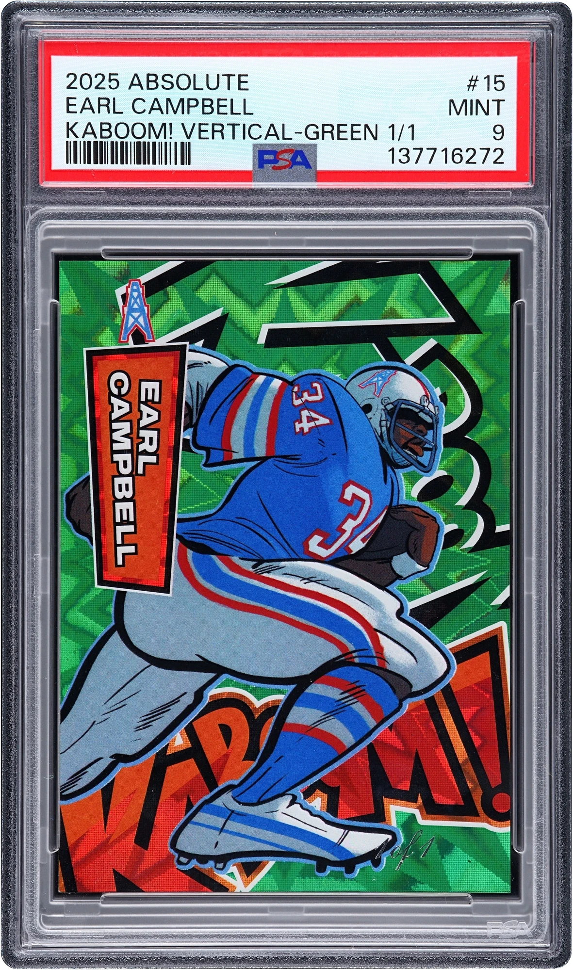 2025 Absolute Kaboom! Vertical Green Earl Campbell 1/1 #15 PSA 9 MINT