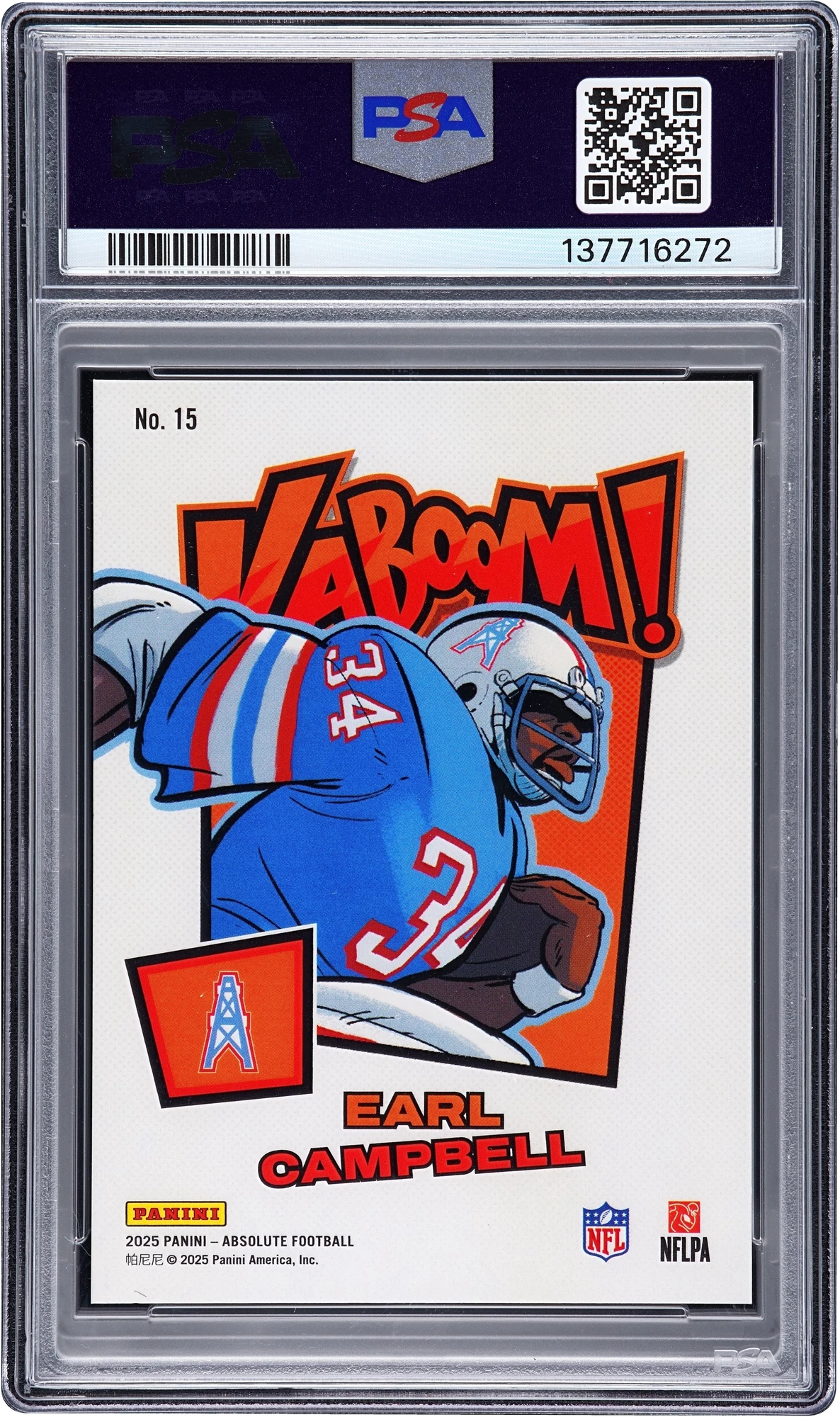 2025 Absolute Kaboom! Vertical Green Earl Campbell 1/1 #15 PSA 9 MINT