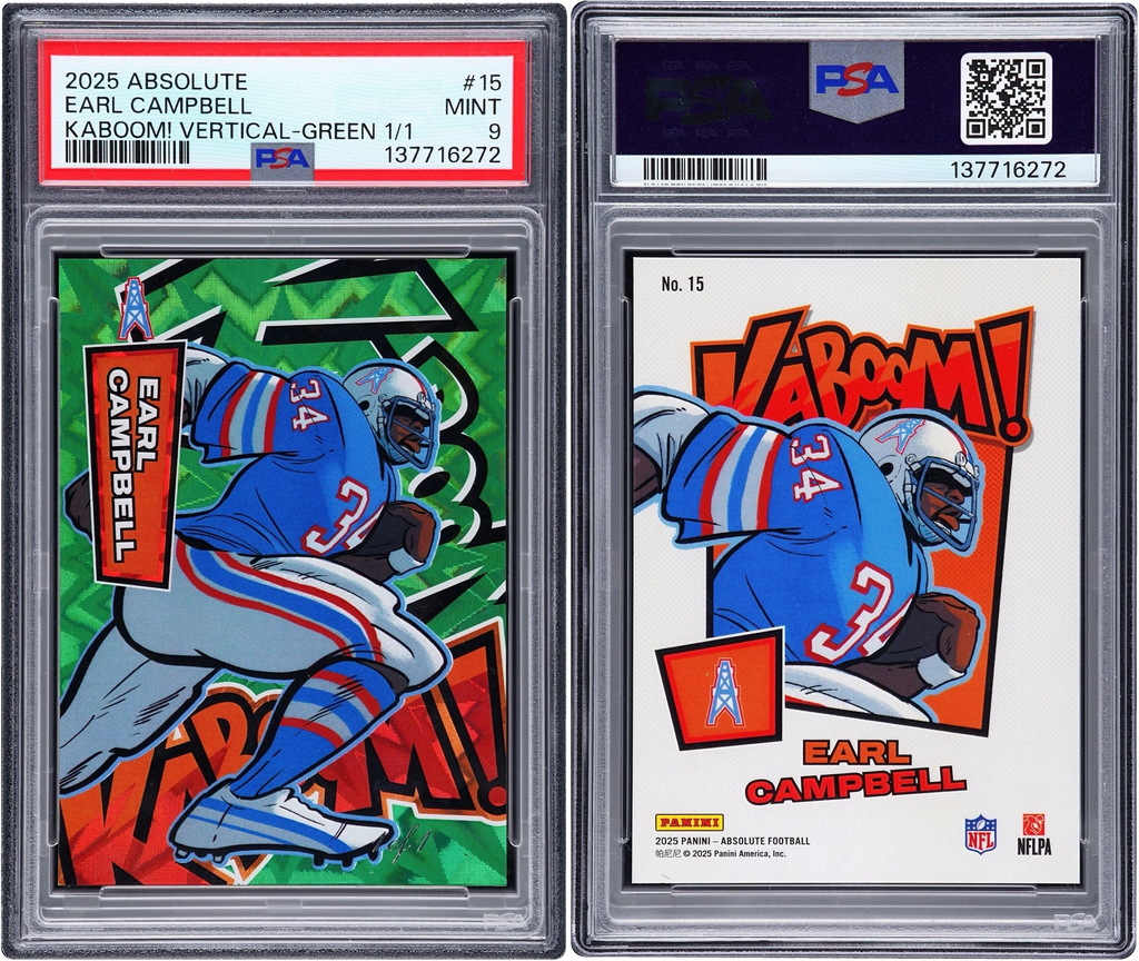 2025 Absolute Kaboom! Vertical Green Earl Campbell 1/1 #15 PSA 9 MINT