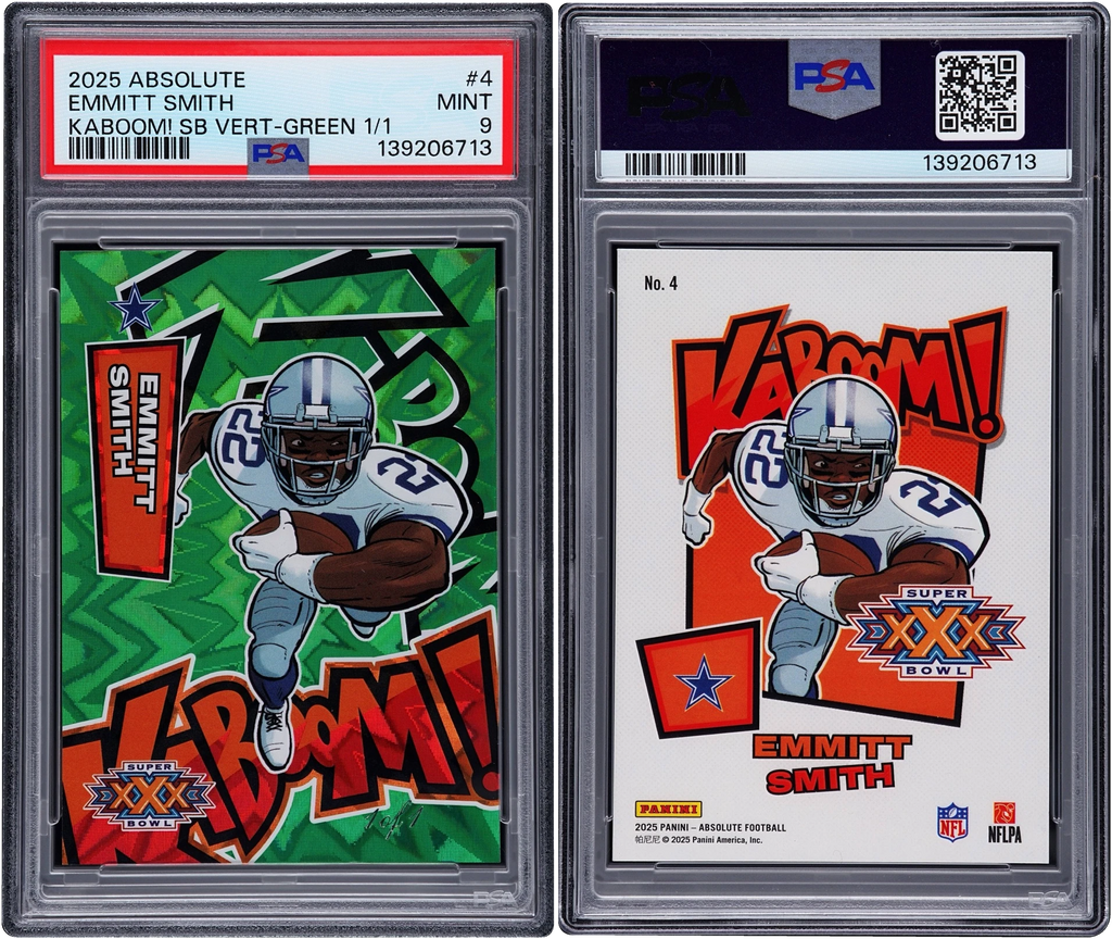 2025 Absolute Kaboom! Super Bowl Vertical Green Emmitt Smith 1/1 #4 PSA 9 MINT