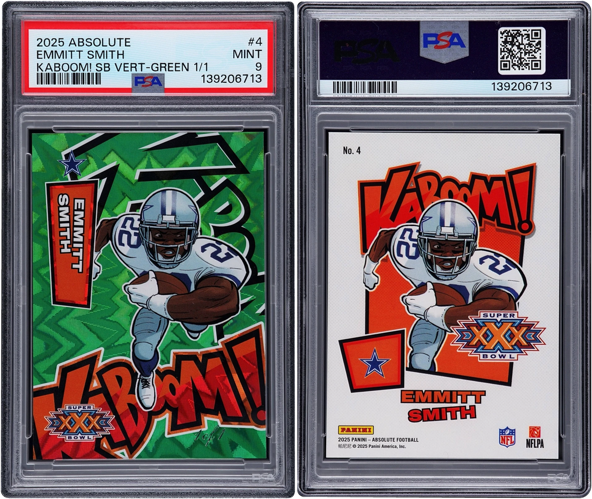 2025 Absolute Kaboom! Super Bowl Vertical Green Emmitt Smith 1/1 #4 PSA 9 MINT
