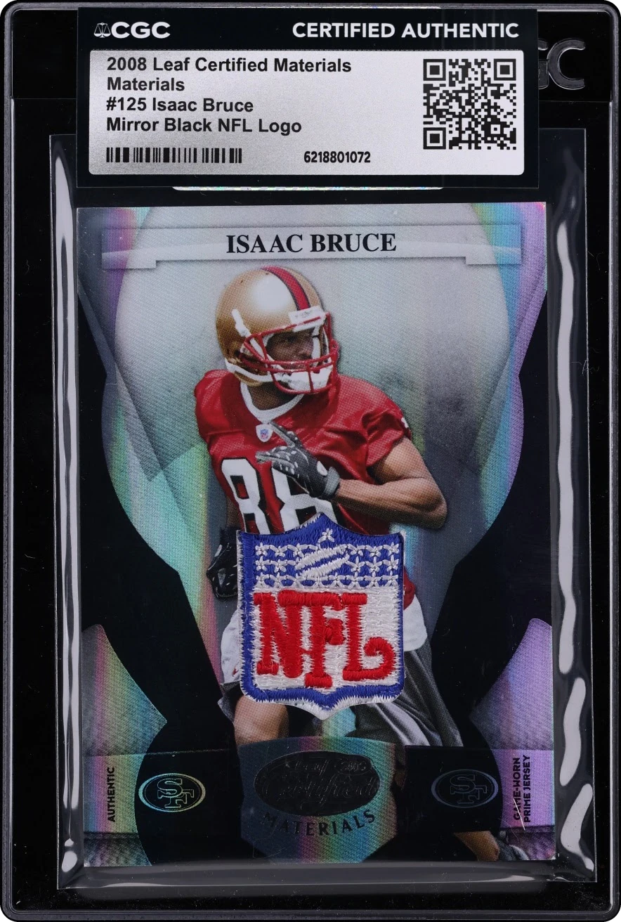 2008 Leaf Certified Materials Mirror Black NFL Logo Isaac Bruce PATCH 1/1 #125 CGC AUTH