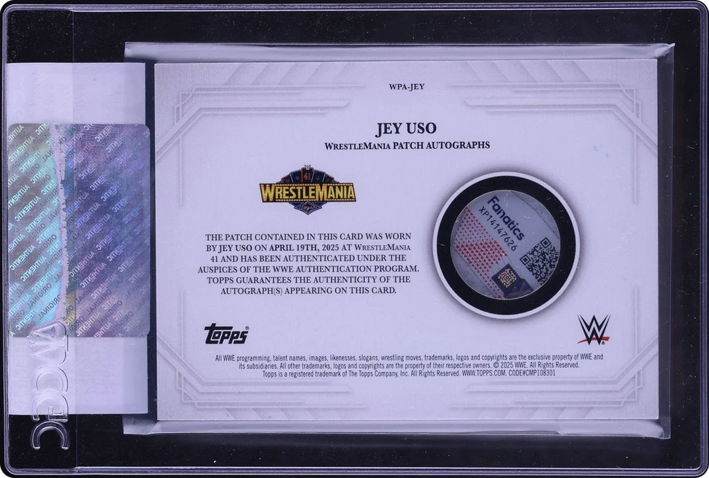 2025 Topps WWE Royalty WrestleMania Jey Uso PATCH AUTO 1/1 #WPA-JEY CGC AUTH