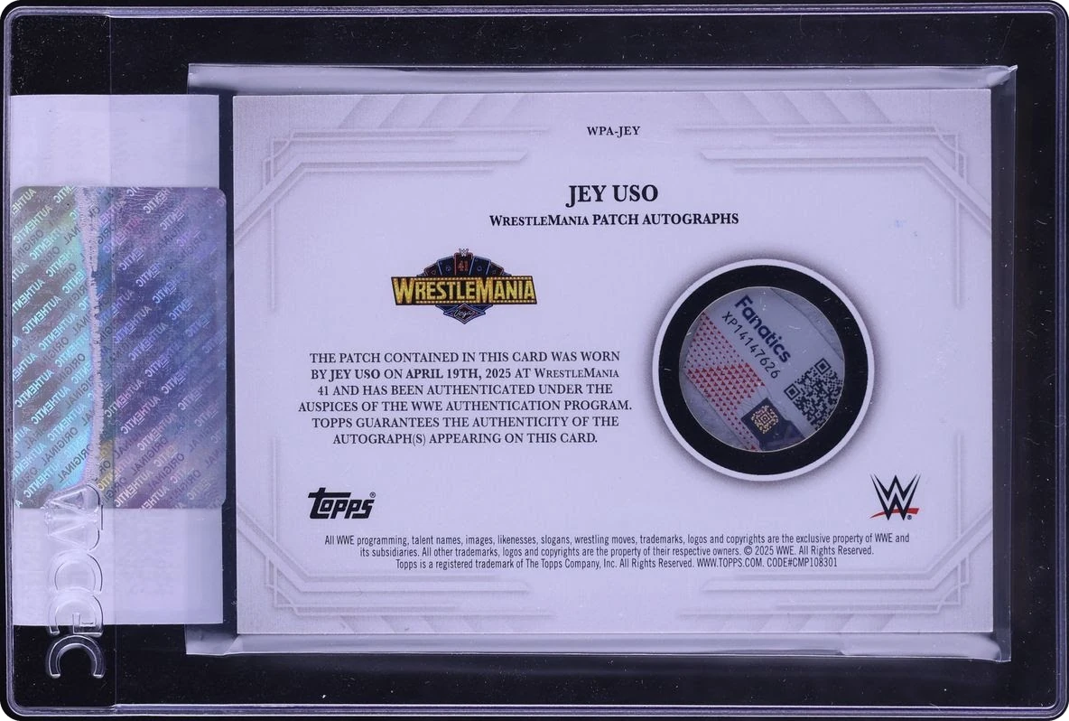 2025 Topps WWE Royalty WrestleMania Jey Uso PATCH AUTO 1/1 #WPA-JEY CGC AUTH