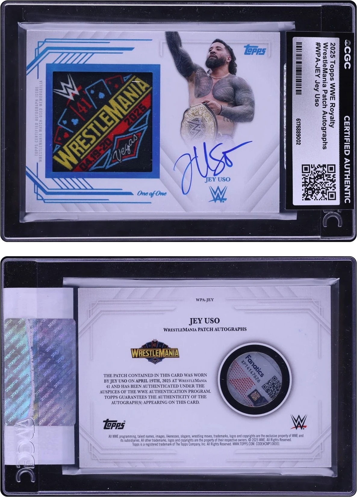 2025 Topps WWE Royalty WrestleMania Jey Uso PATCH AUTO 1/1 #WPA-JEY CGC AUTH