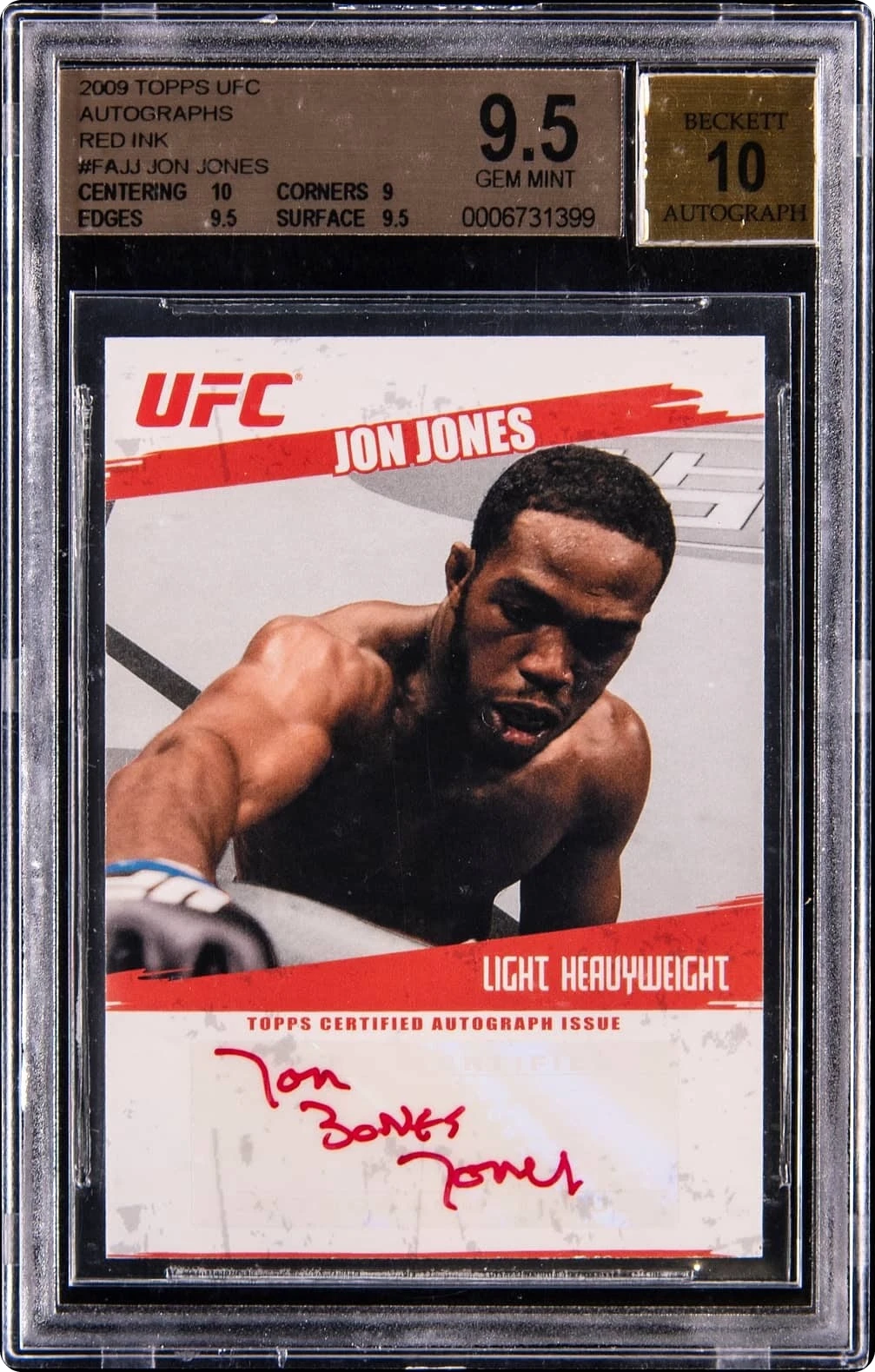 2009 Topps UFC Red Ink Jon Jones ROOKIE AUTO /25 #FA-JJ BGS 9.5 GEM MINT