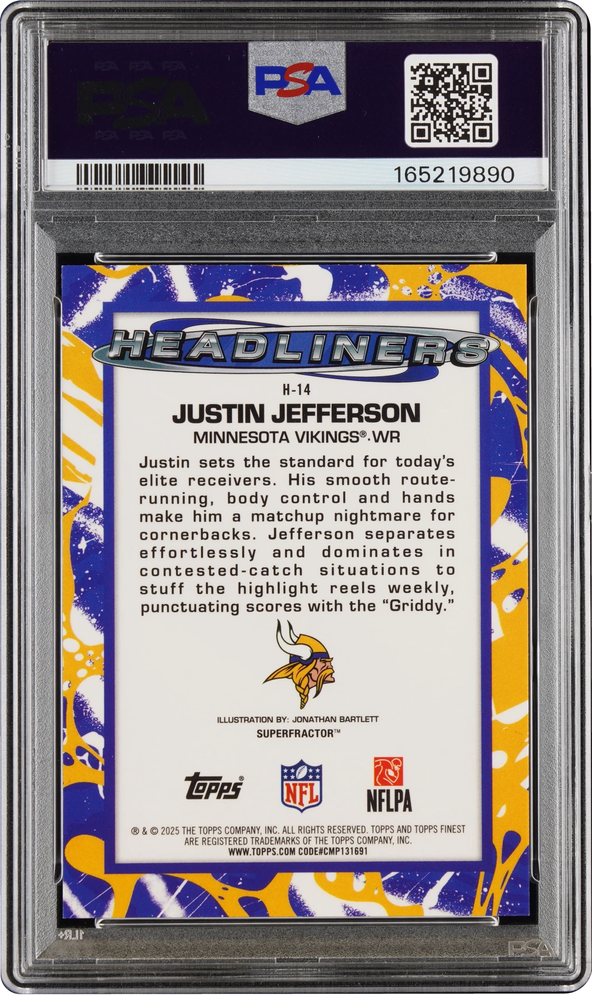 2025 Finest Headliners Superfractor Justin Jefferson 1/1 #H-14 PSA 10 GEM MT