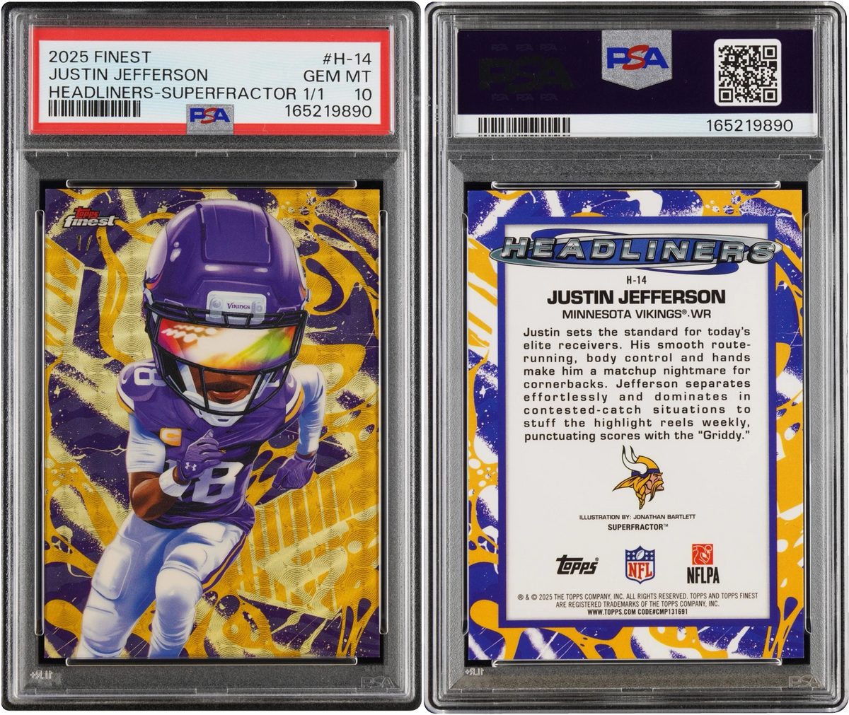 2025 Finest Headliners Superfractor Justin Jefferson 1/1 #H-14 PSA 10 GEM MT