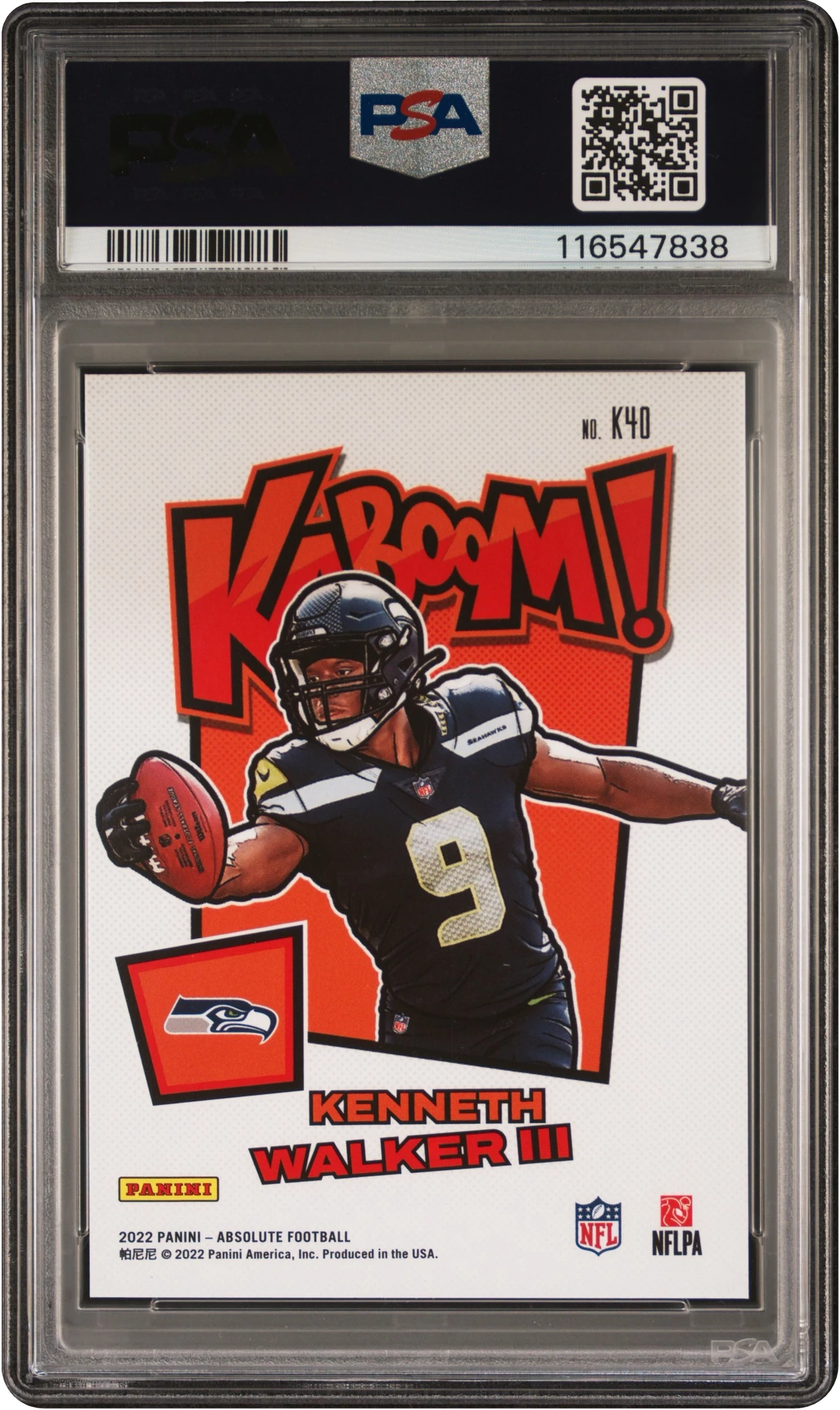 2022 Absolute Kaboom! Vertical Green Kenneth Walker III ROOKIE 1/1 #K40 PSA 9 MINT
