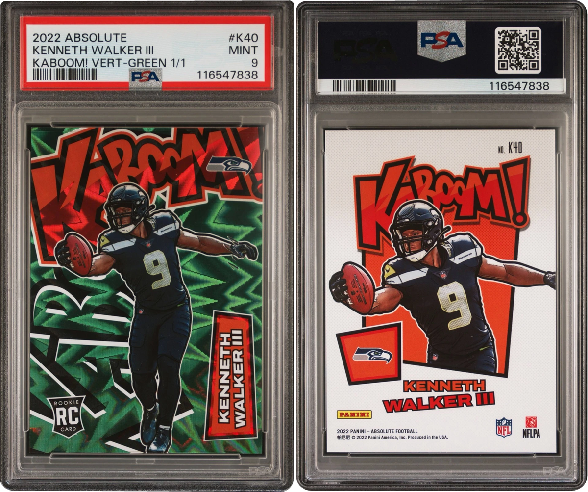 2022 Absolute Kaboom! Vertical Green Kenneth Walker III ROOKIE 1/1 #K40 PSA 9 MINT