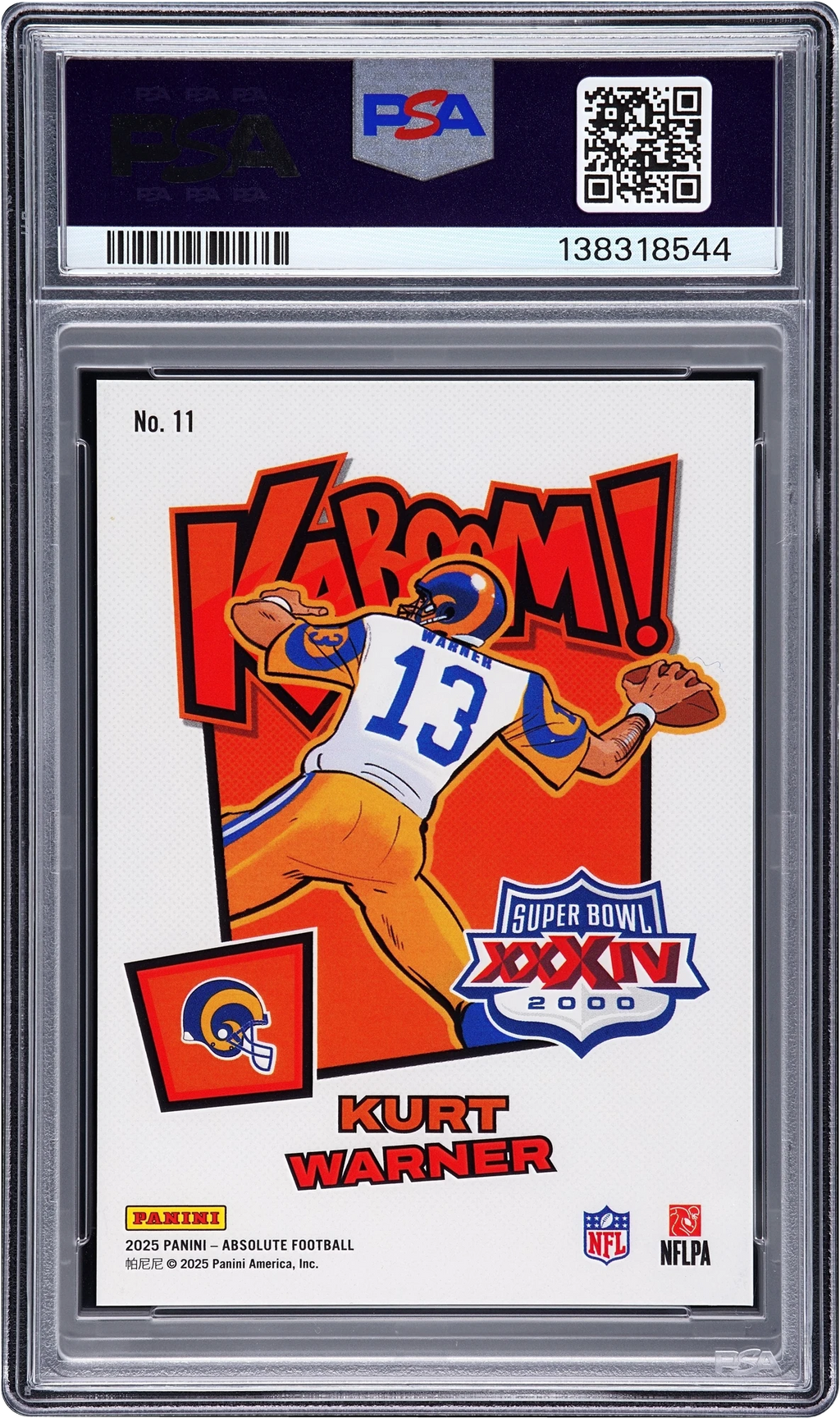 2025 Absolute Kaboom! Super Bowl Horizontal Green Kurt Warner 1/1 #11 PSA 9 MINT