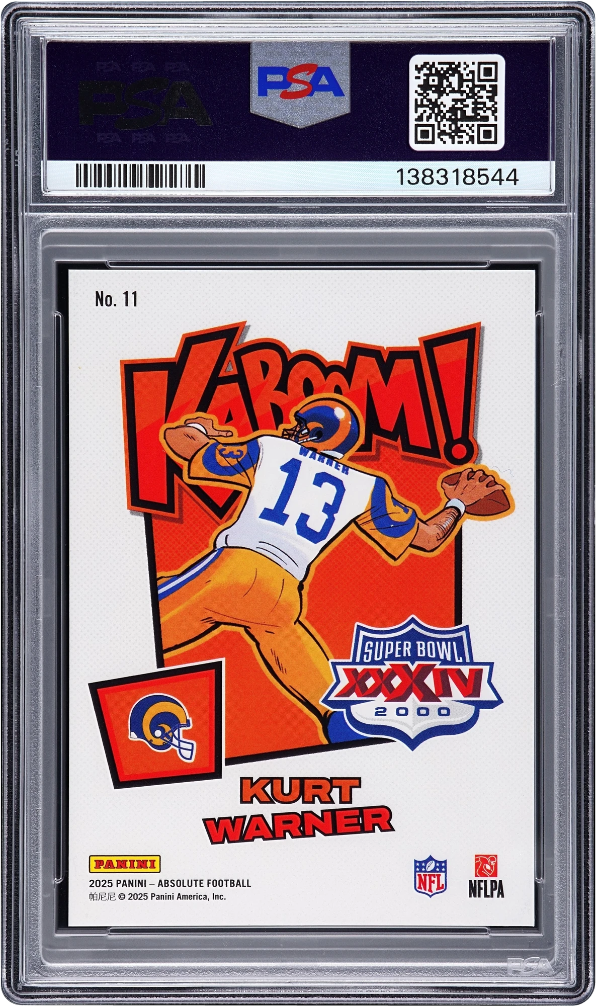 2025 Absolute Kaboom! Super Bowl Horizontal Green Kurt Warner 1/1 #11 PSA 9 MINT