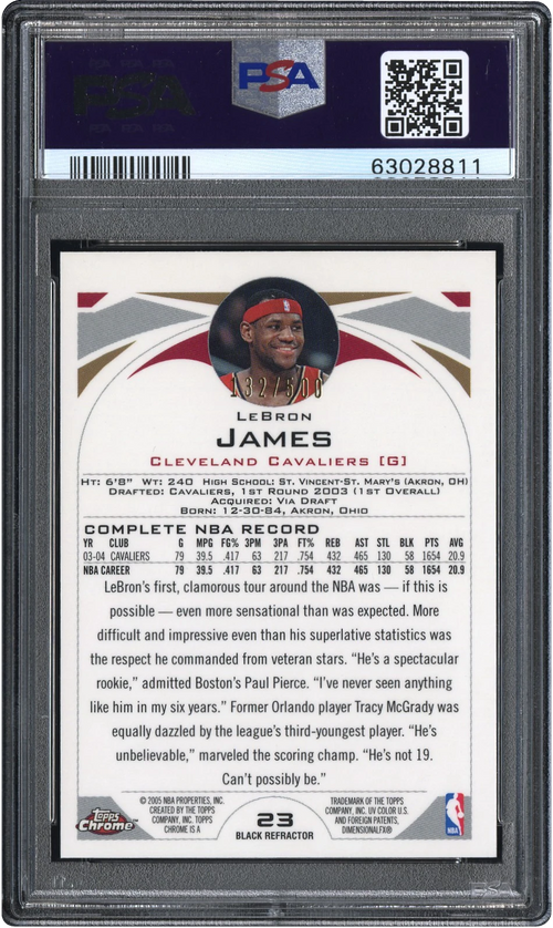 2004 Topps Chrome Black Refractor LeBron James /500 #23 PSA 9 MINT