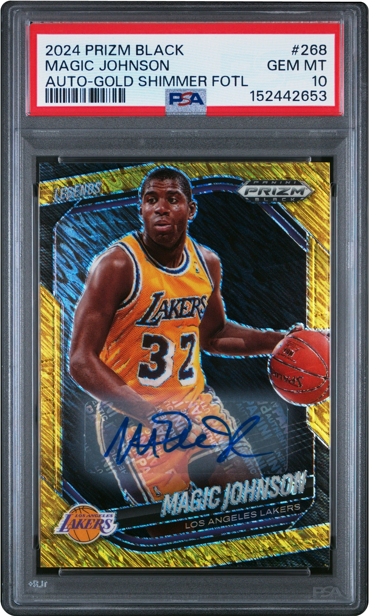 2024 Panini Prizm Black Gold Shimmer FOTL Magic Johnson AUTO /10 #268 PSA 10 GEM MINT