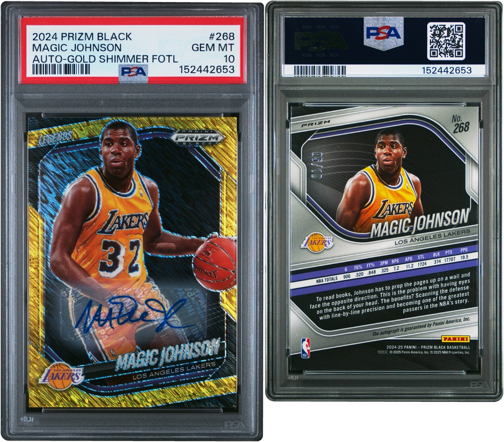 2024 Panini Prizm Black Gold Shimmer FOTL Magic Johnson AUTO /10 #268 PSA 10 GEM MINT