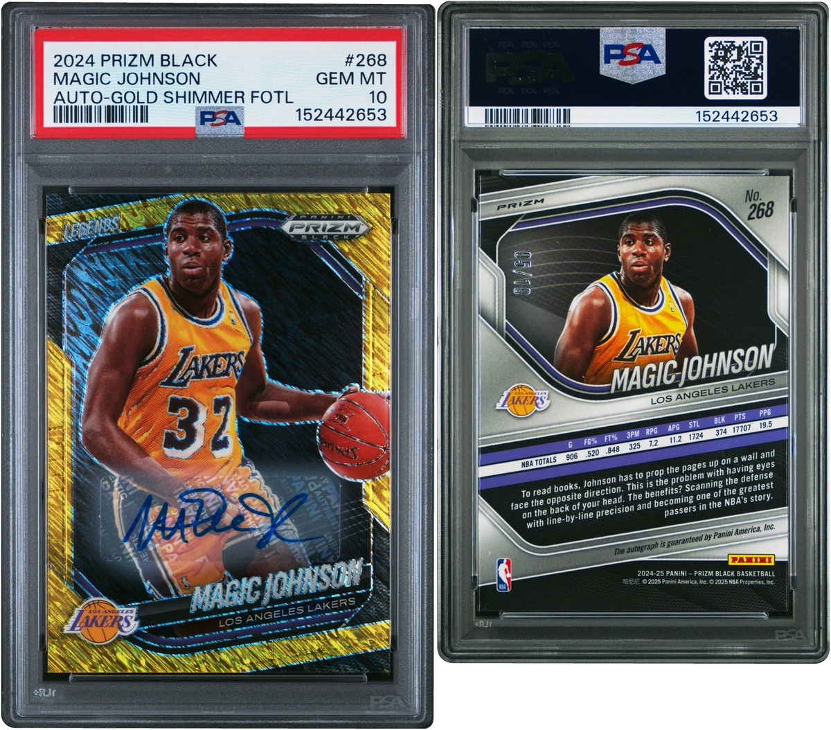 2024 Panini Prizm Black Gold Shimmer FOTL Magic Johnson AUTO /10 #268 PSA 10 GEM MINT