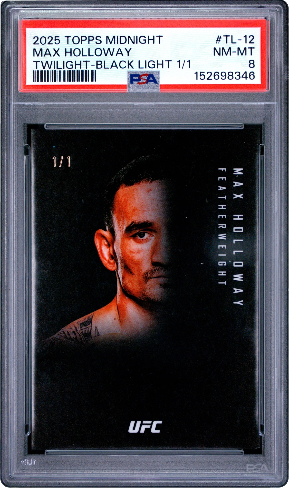 2025 Topps UFC Midnight Twilight Black Light Max Holloway 1/1 #TL-12 PSA 8 NM-MT