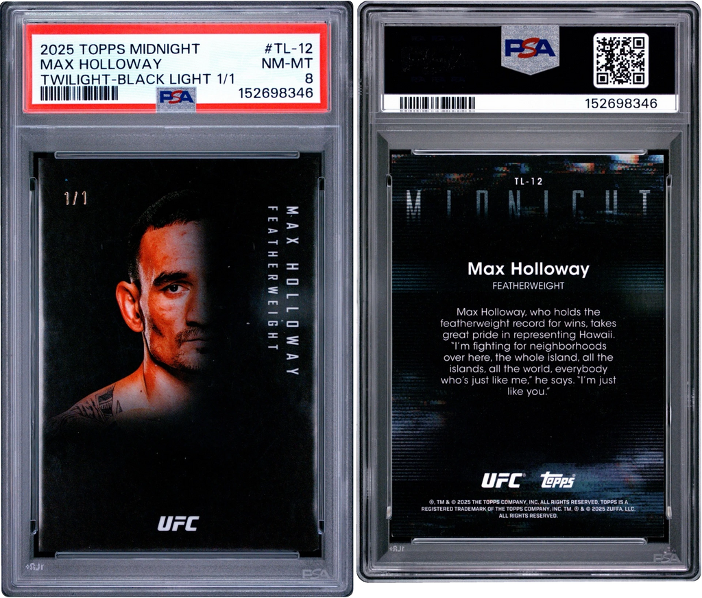 2025 Topps UFC Midnight Twilight Black Light Max Holloway 1/1 #TL-12 PSA 8 NM-MT