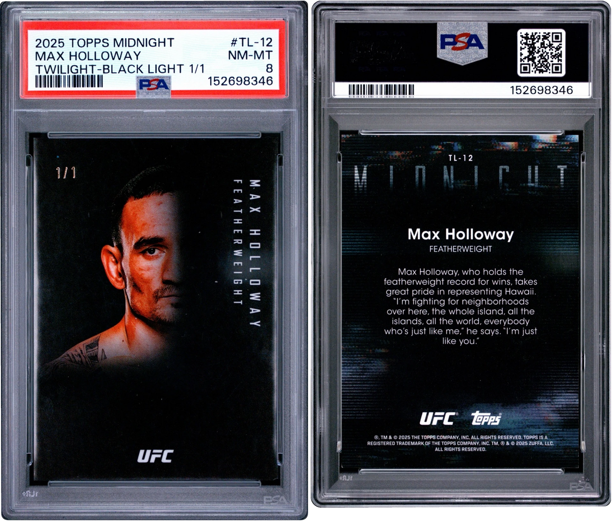 2025 Topps UFC Midnight Twilight Black Light Max Holloway 1/1 #TL-12 PSA 8 NM-MT
