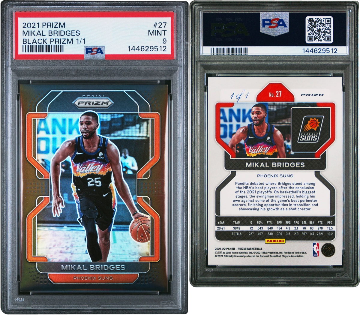 2021 Panini Prizm Black Mikal Bridges 1/1 #27 PSA 9 MINT