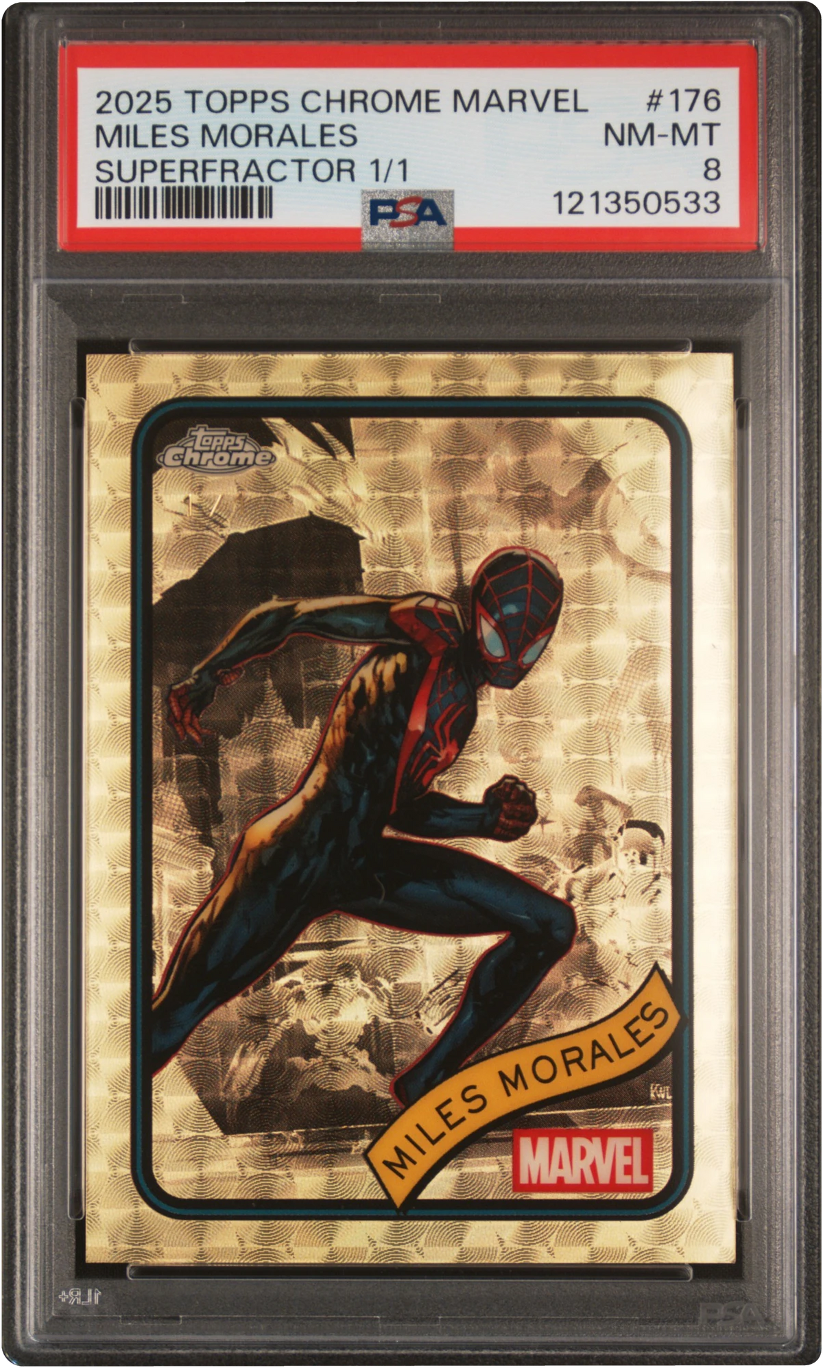 2025 Topps Chrome Marvel Superfractor Miles Morales 1/1 #176 PSA 8 NM-MT