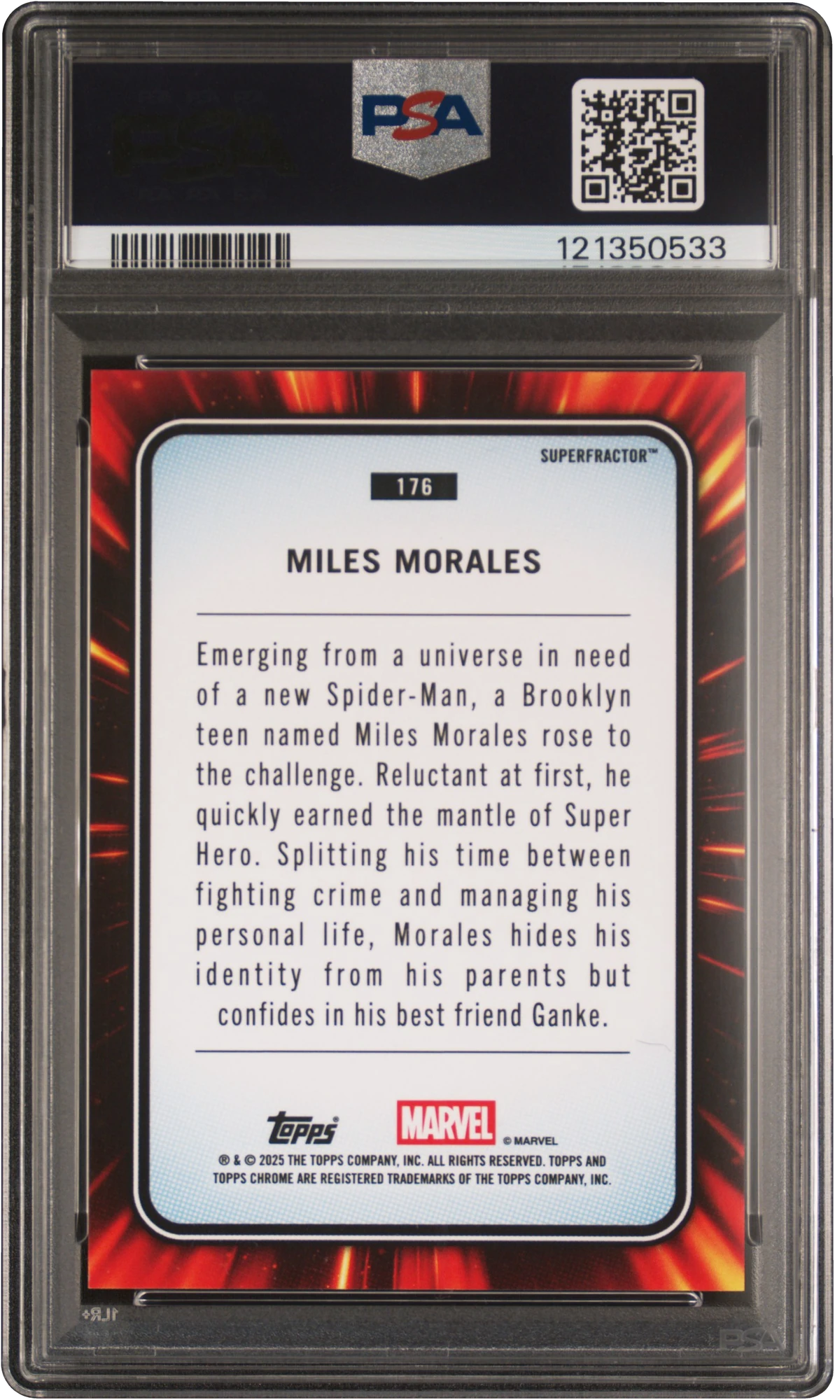 2025 Topps Chrome Marvel Superfractor Miles Morales 1/1 #176 PSA 8 NM-MT