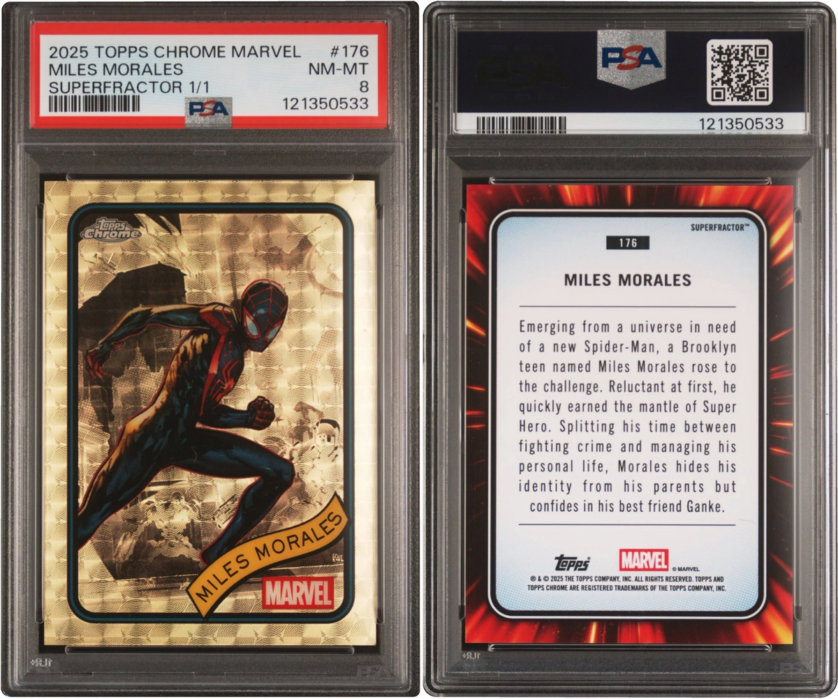 2025 Topps Chrome Marvel Superfractor Miles Morales 1/1 #176 PSA 8 NM-MT