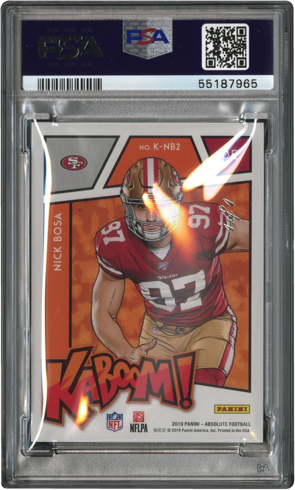 2019 Panini Absolute Kaboom Green Nick Bosa ROOKIE 1/1 #K-NB2 PSA 9 MINT