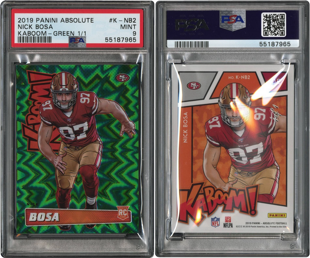 2019 Panini Absolute Kaboom Green Nick Bosa ROOKIE 1/1 #K-NB2 PSA 9 MINT