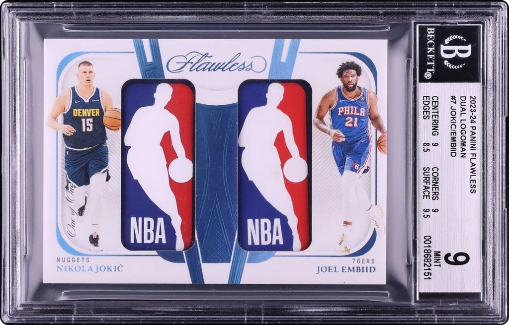 2023 Panini Flawless Dual Nikola Jokic Joel Embiid NBA LOGOMAN PATCH 1/1 #DLO-NJE BGS 9 MINT